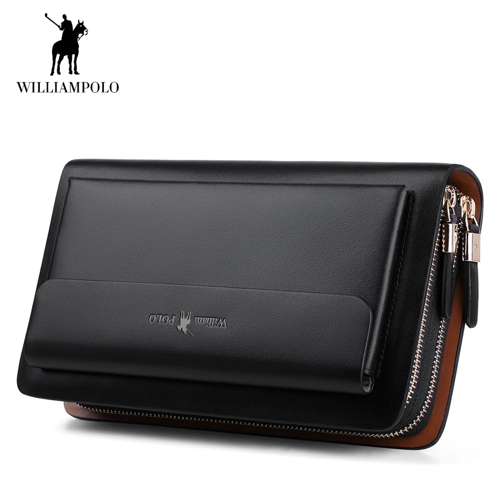 Men Wallet Genuine Leather Long Double zipper Wallets Business Clutch bag Male Handbag Wallet Fashion Phone Organizer Wallet