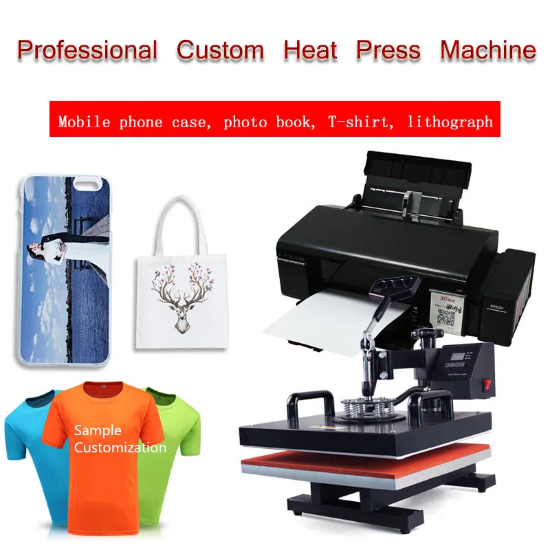 

Multifunction Device Photo Color Ink Printer with Heat Press Transfer Sublimation Machine For Mug/Cap/T shirt/Phone cases