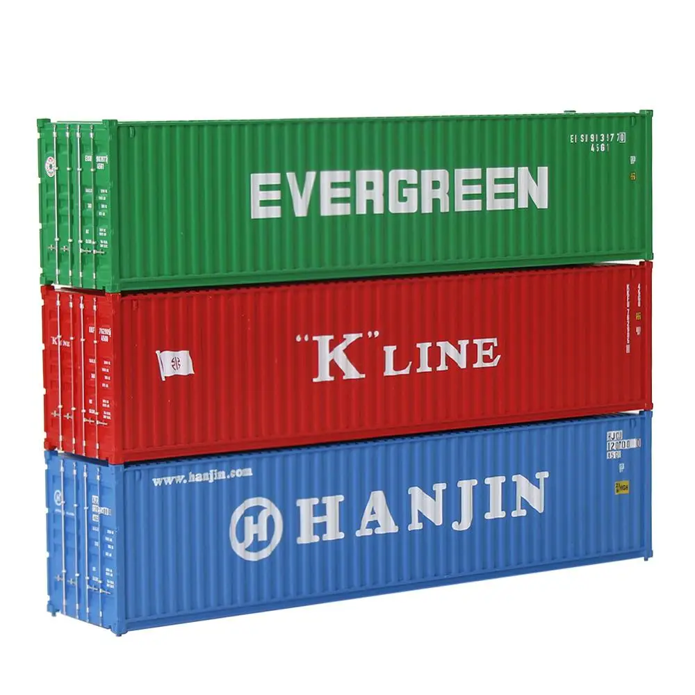 

Mixed 3pcs Different HO Scale 1:87 40ft Shipping Container EVERGREEN KLINE HANJIN Freight Car C8746