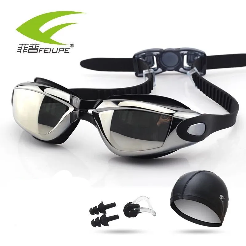 Swim Goggles With Hat and Ear Plug Nose Clip Suit Waterproof Swim