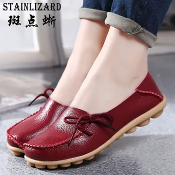 Real Leather Women Ballet Flats Moccasins Fashion Classic Loafers Ladies Shoes Plus Size Spring Summer Casual