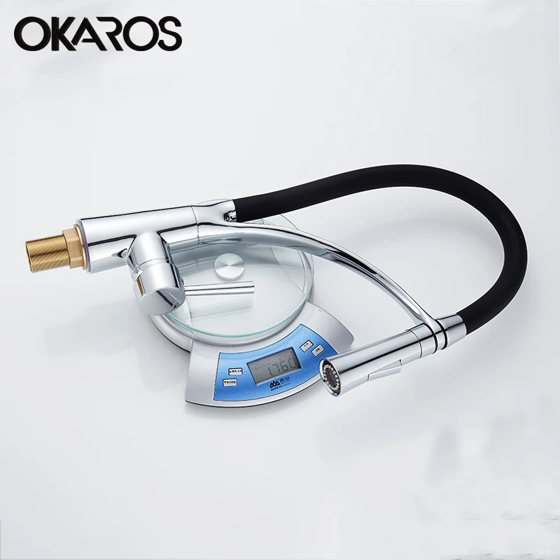 OKAROS Pull Out Kitchen Faucet Black Chrome Finish Dual Sprayer Nozzle Cold Hot Water Mixer Bathroo - 32746420933