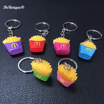 

Simulation food french fries pendant keychain Color Resin chaveiro Mini keyring advertising promotional gifts Kids DIY accessory