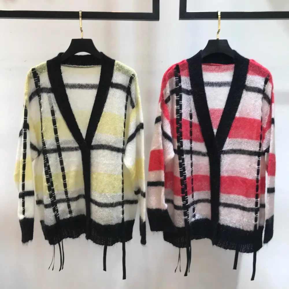 

2019 autumn new women striped thin knitted cardigan sweater 2 color ddxgz2