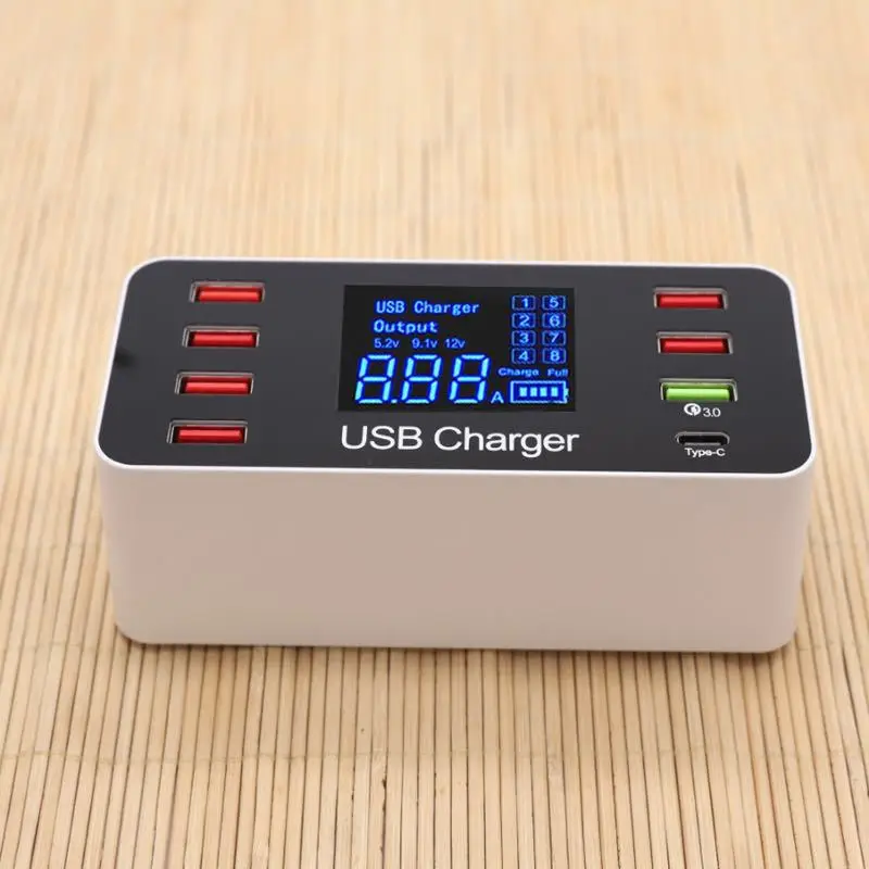 Quick Charge 3.0 Smart 8 Ports USB Charger Station LED Display Fast Charging Power Adapter Desktop Strip USB Phone Charging HUB (9)