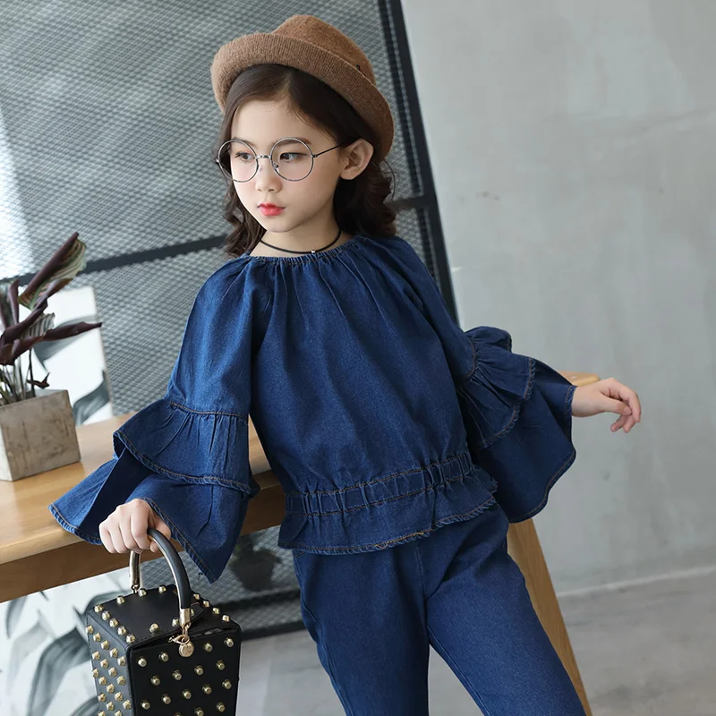 

2018 Back to School Outfits Autumn Kids Clothing Set Girls Clothes Set Children Clothing Suits Long Sleeve Denim Shirts + Jeans