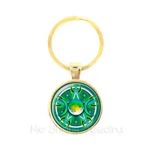 Fond vert Triple lune déesse Wicca pentagramme magique amulette Talisman hommes lune porte-clés tibétain Vintage bijoux(China)