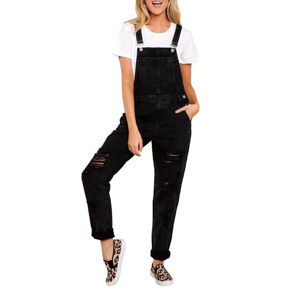 

Fashion Womens Ripped Denim Bib Overalls 2018 Spring Distressed Jeans Jumpsuits Rompers With Holes #L4