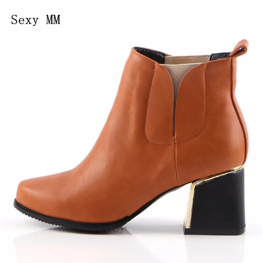 

Spring Autumn Women Ankle Boots Square Med High Heel Woman Short Boots Ladies Shoes botas Plus Size 34-40 41 42 43 44