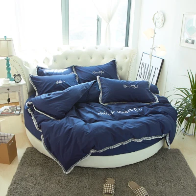Круглая кровать 4 шт. хлопок вышивка кисточки/кружевной край наволочка и пододеяльник простыня/кровать юбка наборы 200 см 220 см - Цвет: Tassels-blue