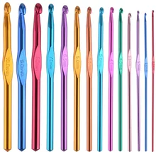 14 stücke Multicolor Aluminium Häkeln Nadeln Set Stricken Nähen Handwerk Haken Weave Craft 2-10mm