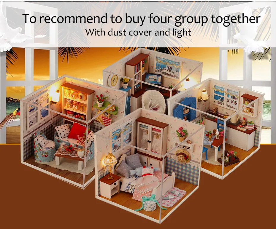 2 в 1 DIY миниатюрная мебель кукольный домик 3D модель деревянный Miniaturas Каса кукла игрушечные дома со светодиодной подсветкой для детей