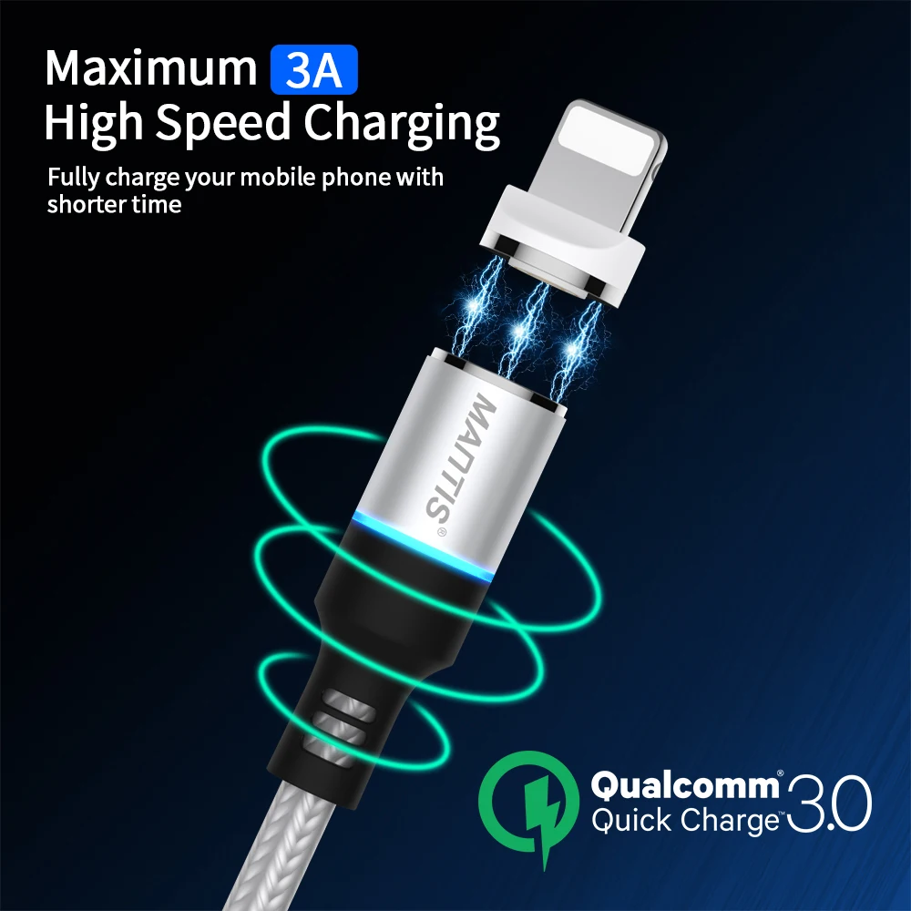 Магнитный зарядный usb кабель MANTIS 3A для Iphone Xs Max Xr X 8 7 6 6s 5 5S Se Ipad Mini провод быстрой