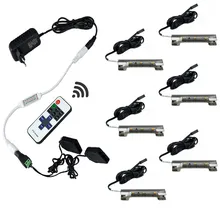 RGB затемнения под светодиодные лампы для шкафа для стеклянной кромки полки задняя сторона зажим полосы освещения 6 ламп RF дистанционное управление адаптер