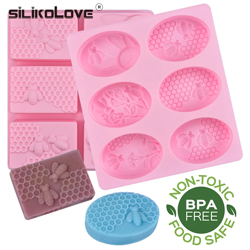 

SILIKOLOVE 2 PCS/Set Oval Rectangle Bee 3d Silicone Soap Molds For Soap Making Handmade Craft Bathroom