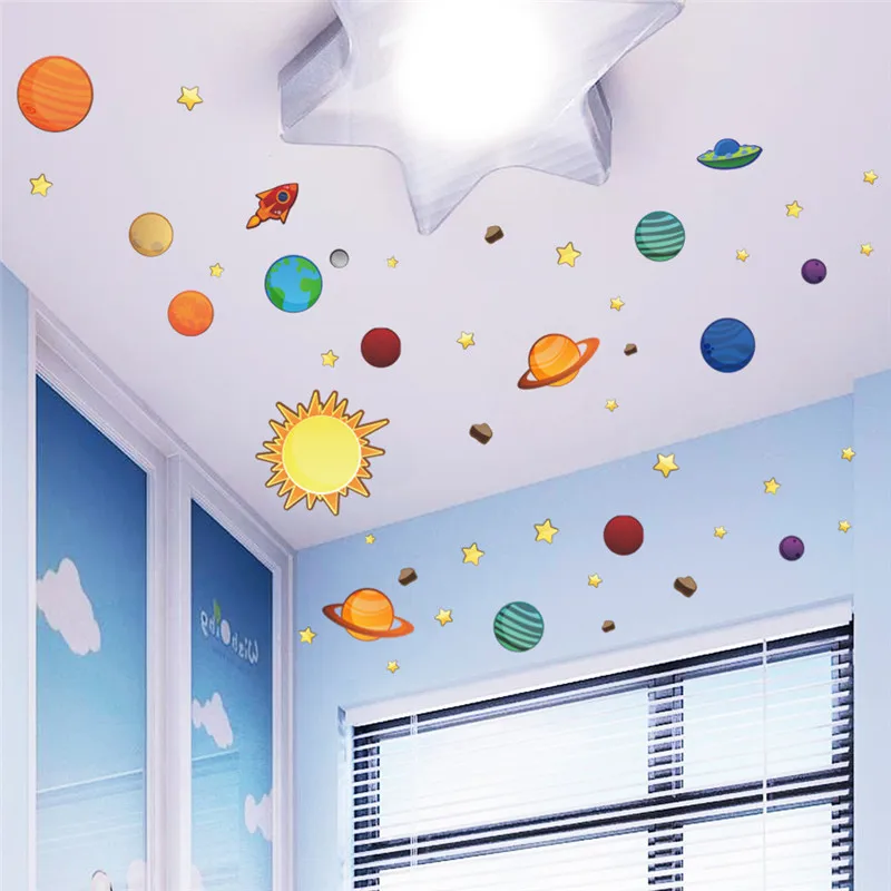 Наклейки на стену с солнечной системой, наклейки на стену для детской комнаты, наклейки на стену с изображением планеты, космоса, галактики, для мальчиков, для спальни, графические