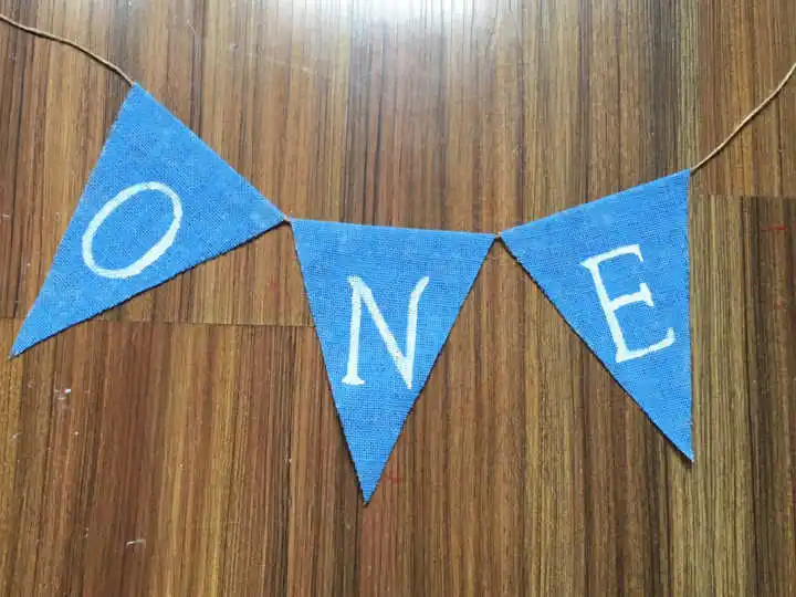Мальчик первый день рождения овсянки один синий мешковины гирлянды Baby Shower декор сада гирлянды принц стульчик овсянка Лидер продаж
