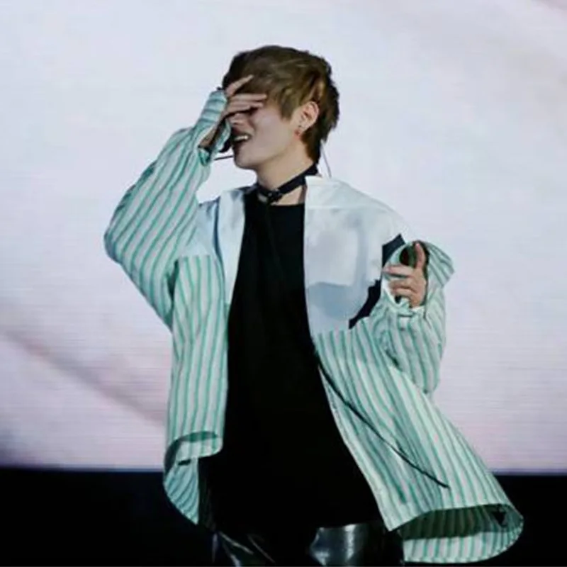 جديد kpop suag jimin V الحفل نفس الفقرة طويل الأكمام قميص شريط البلوز kpop الملابس المتناثرة معطف الكورية الشارع الشهير