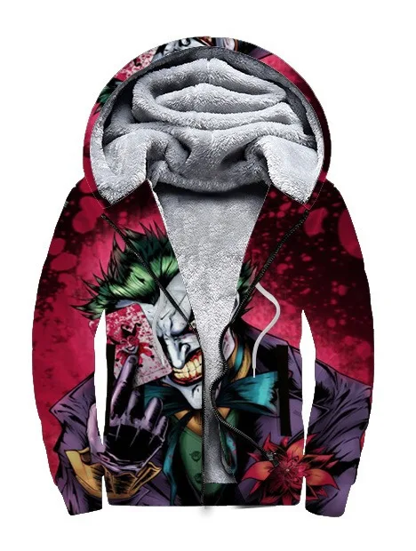 new fashion digital printing thickening plus velvet double zipper hooded sweatshirts EU size