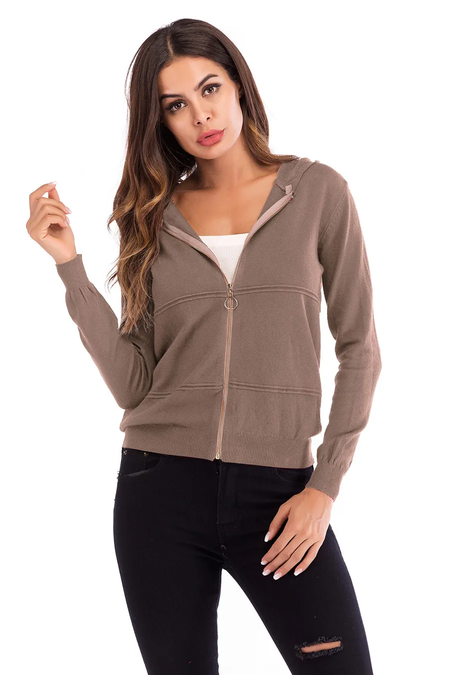 Gladiolus 2018 Knitted Women Autumn Coat Long Sleeve Winter Red Slim Zipper Hooded Women Jacket Fashion Ladies Coats Outerwear (17)