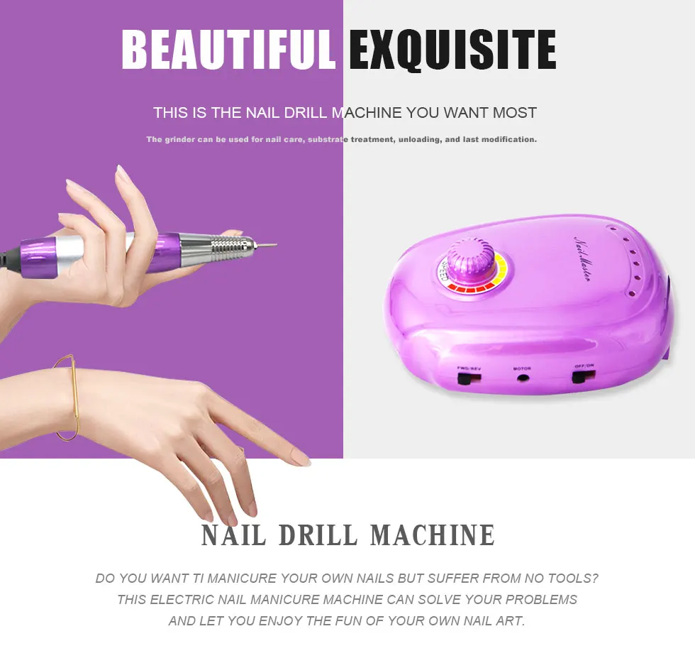 

35000 RPM Pro and portable designed Purple Electric Nail Art Drill Machine Professional Manicure Machine Nail Art Equipment