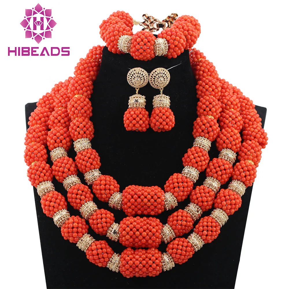 Luxury Handmade Original Coral Beaded Statement Necklace Set African