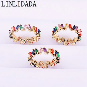 

6Pcs 6/7/8 Rainbow Colorful Zirconia Gold Filled Top Quality Women Girl Fashion Elegant Copper Rings