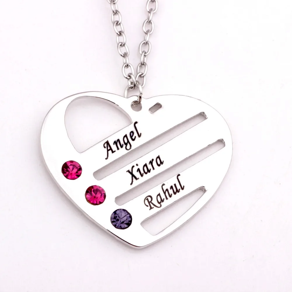 

Love Pendant Heart Necklace with 3 Birthstones Custom Made 3 Names Best Gift for Family Friends YP2487