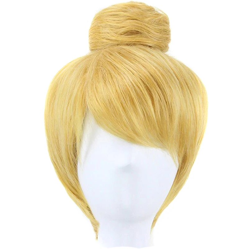 

Hair Cap+ Movie Tinker Bell High Temperature Fiber Yellow Princess Side Part Synthetic Cosplay Wig For Halloween