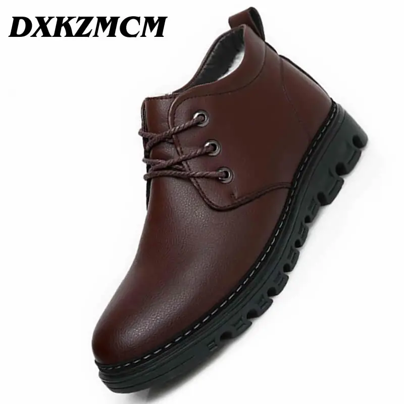 

DXKZMCM Handmade Men Split Leather Winter Boots Warm Snow Men Boots Wool Ankle Boots For Men Business Leather boots
