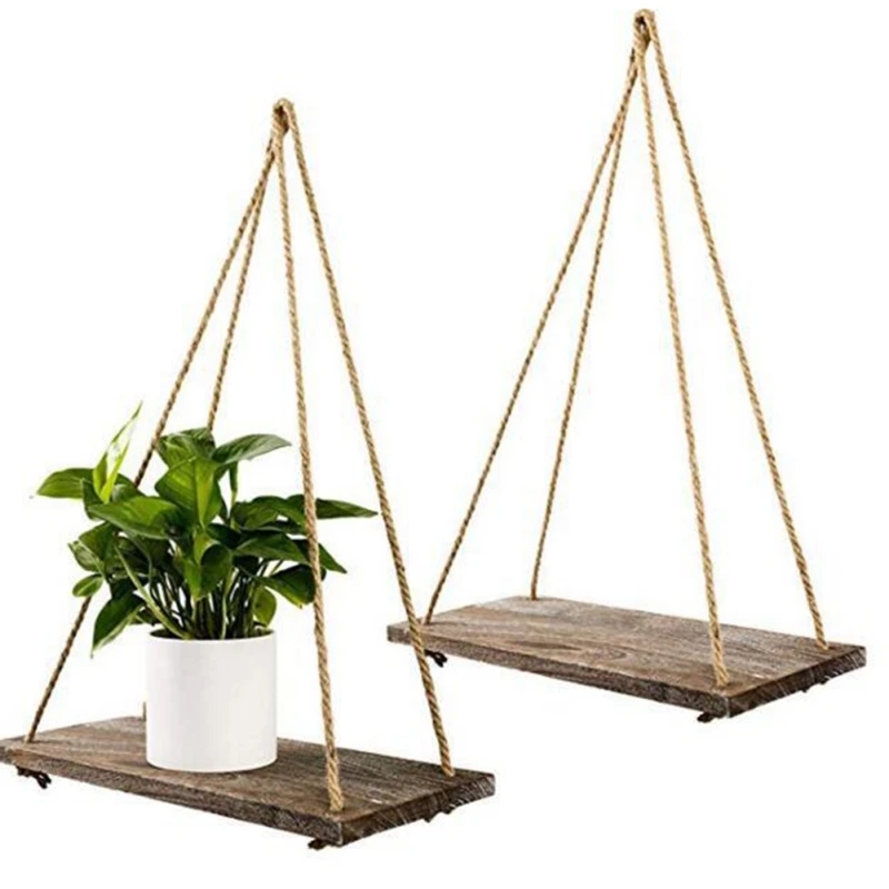 

Hemp Rope Wooden Rack Wooden Plant Hanging Shelf Wall Hanging Wall Household Goods Storage Rack Lanyard Wall Decoration
