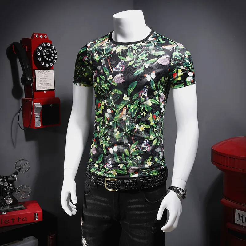 

In the summer of 2019 The comfortable tencel ICONS Hollow out breathable Printing short sleeve men T-shirt C8109 - P45