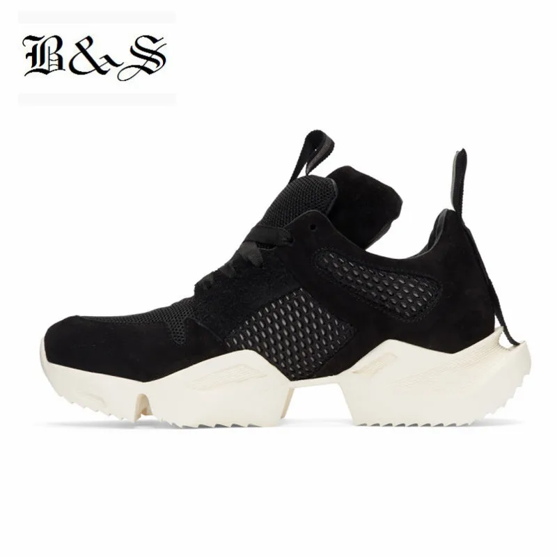 

2019 New Black& Street Men thick sole knight casual leather shoes Spring Summer breathable trainer hollow personalized Shoes