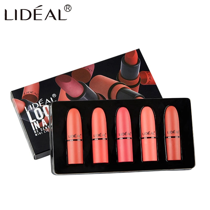 

LIDEAL Matte Professional Lipstick set 5Pcs Waterproof Nude Lip kit Set Moisturizer Long-lasting Sexy Red Batom Velvet lip gloss