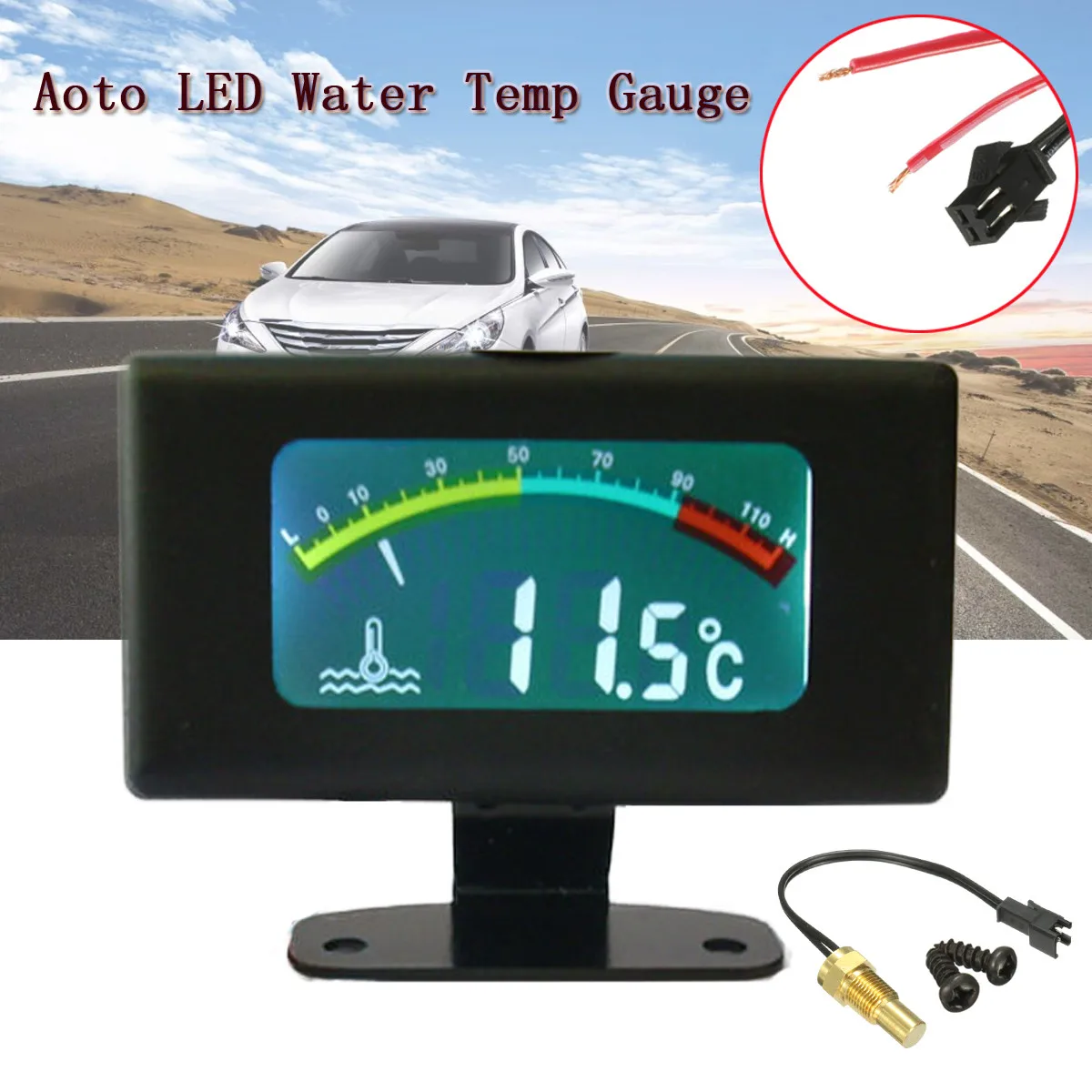 

DC9-36V Digital LCD Car Water Temp Gauge Water Temperature Meter 10mm Thread Sensor Automobile Replacement Accessories