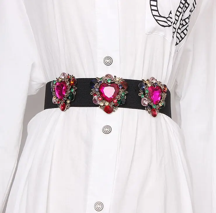 Женская подиумная Мода со стразами, бусинами эластичные пояса женское платье Корсеты пояс с пряжкой Украшение широкий пояс R1665