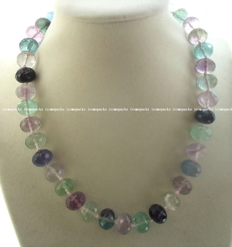 

wholesale flourite 15mm faceted roundel beads 18" necklace