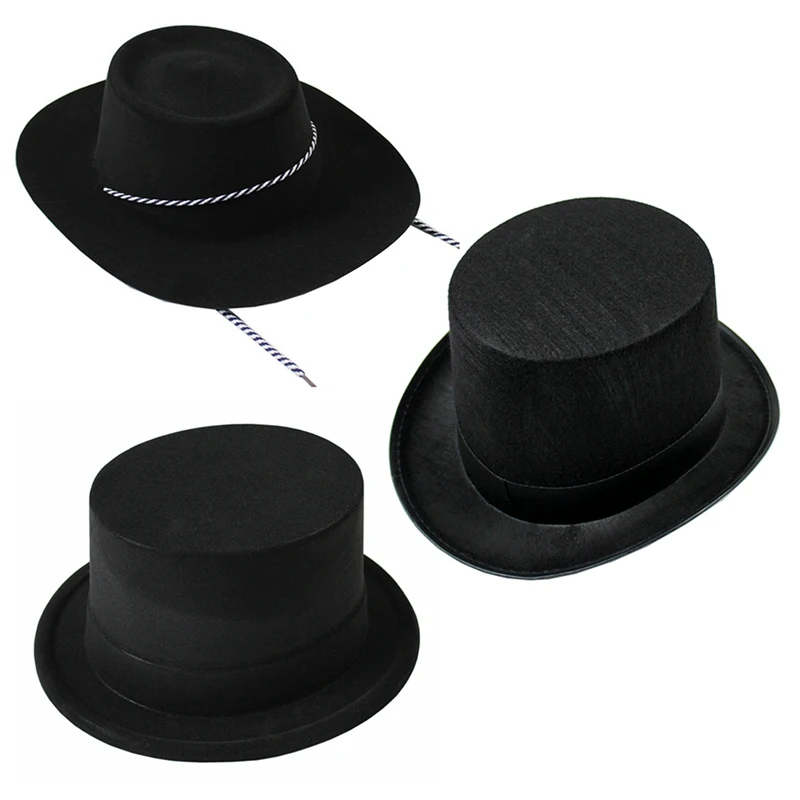 

2018 Solid High Quality Magician Black Hat Halloween Hat Jazz Hat Black Disinger Accessories Unisex Adult Cotton Top New Hot
