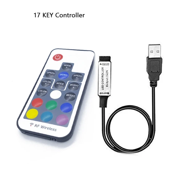 Светодиодная лента 5 V/12/24 V RGB USB ИК RF пульт дистанционного управления 3/17/пульт ДУ с 24 кнопками Беспроводной светодиодный контроллер для 5050/3528 Светодиодный светильник полосы - Цвет: 17key usb