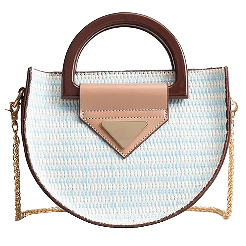 

Straw Bags For Women Small Half Moon Handbag Chain Shoulder Messenger Bag Crossbody Handbag Summer Beach Bag