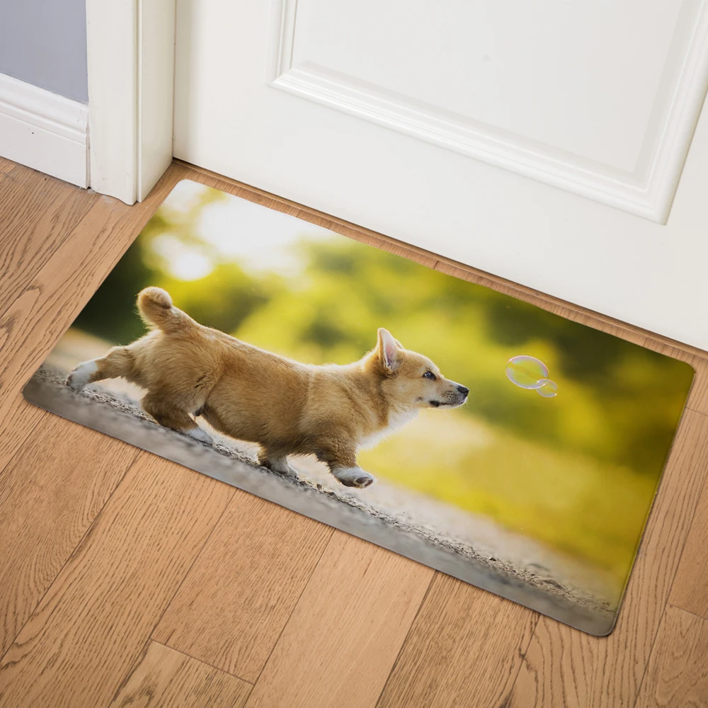 Welsh Corgi Pembroke PVC Leather Mats 46*76cm Waterproof Kitchen Carpet
Entrance Non Slip Living Room Decor Cute Animal Door Mat