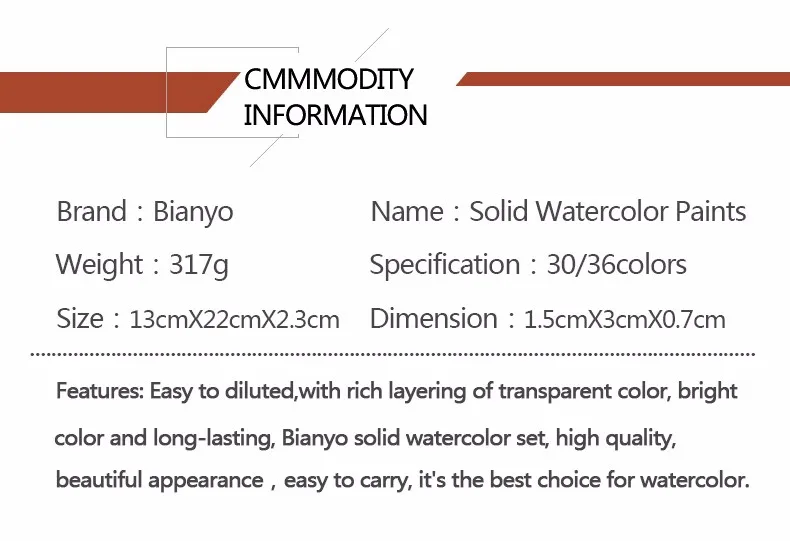 Bianyo 30 Colors Artist Watercolor Solid Paints Set For Portable Outdoor Sketch Soluble Brush Child