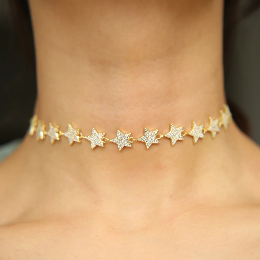 Европейское летнее ожерелье-чокер, микро проложенный Фианит, цепочка со звездами, уникальное роскошное чокер со звездами, Новое Очаровательное ювелирное изделие