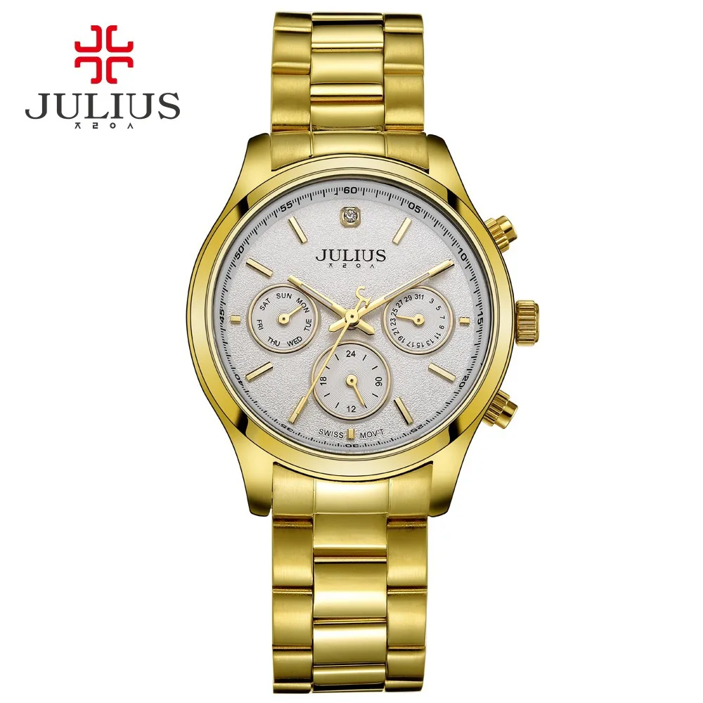 Julius бренд для женщин серебро розовое золото полный хронограф из нержавеющей стали Кварцевые часы повседневное модное платье Montre Femme водонепроницаемый - Цвет: 3