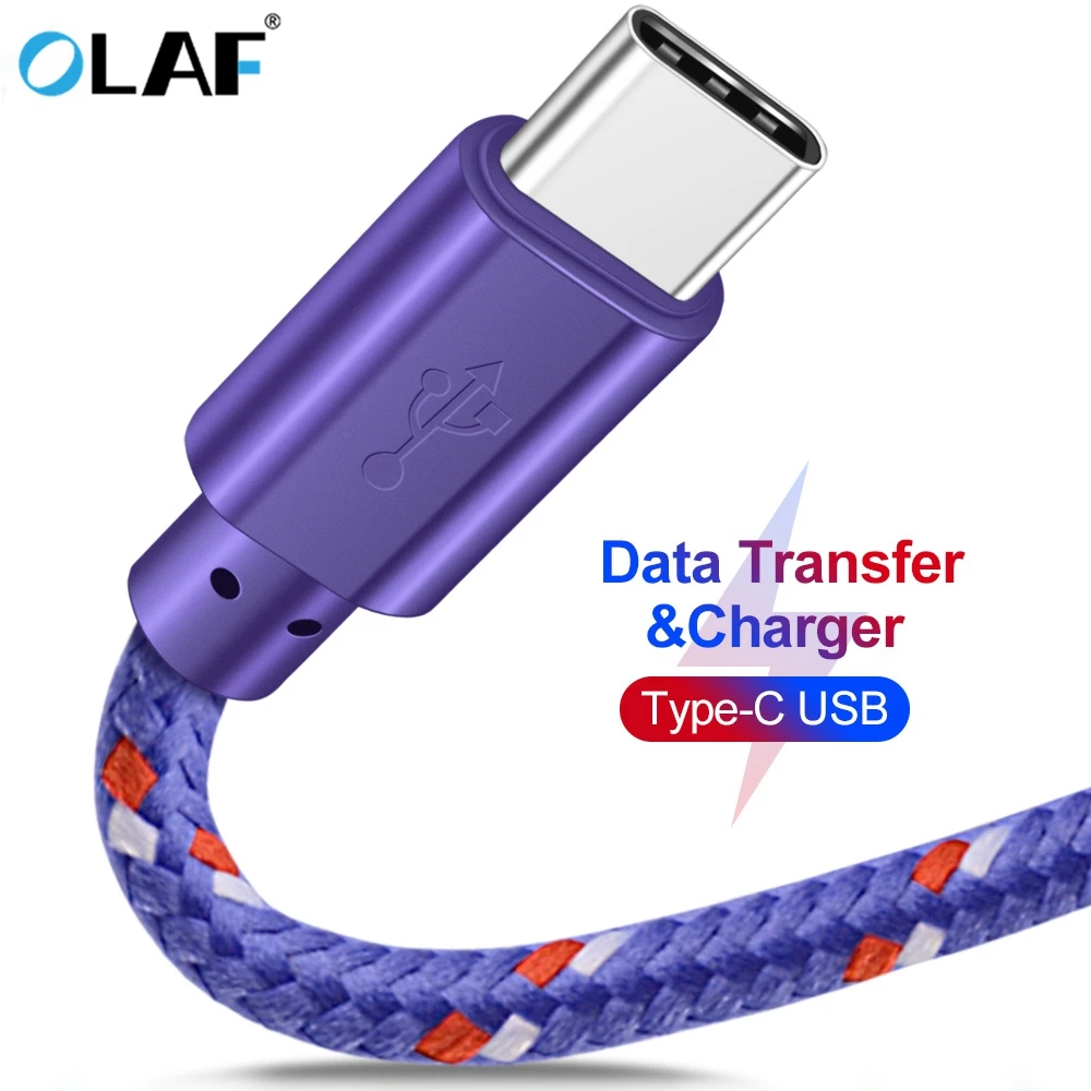 

OLAF USB Type C Cable Nylon Braided 1M 2M 3M Data Sync Fast Charging USB C Cable For Samsung S9 S10 Xiaomi mi8 Huawei P30 Type-c