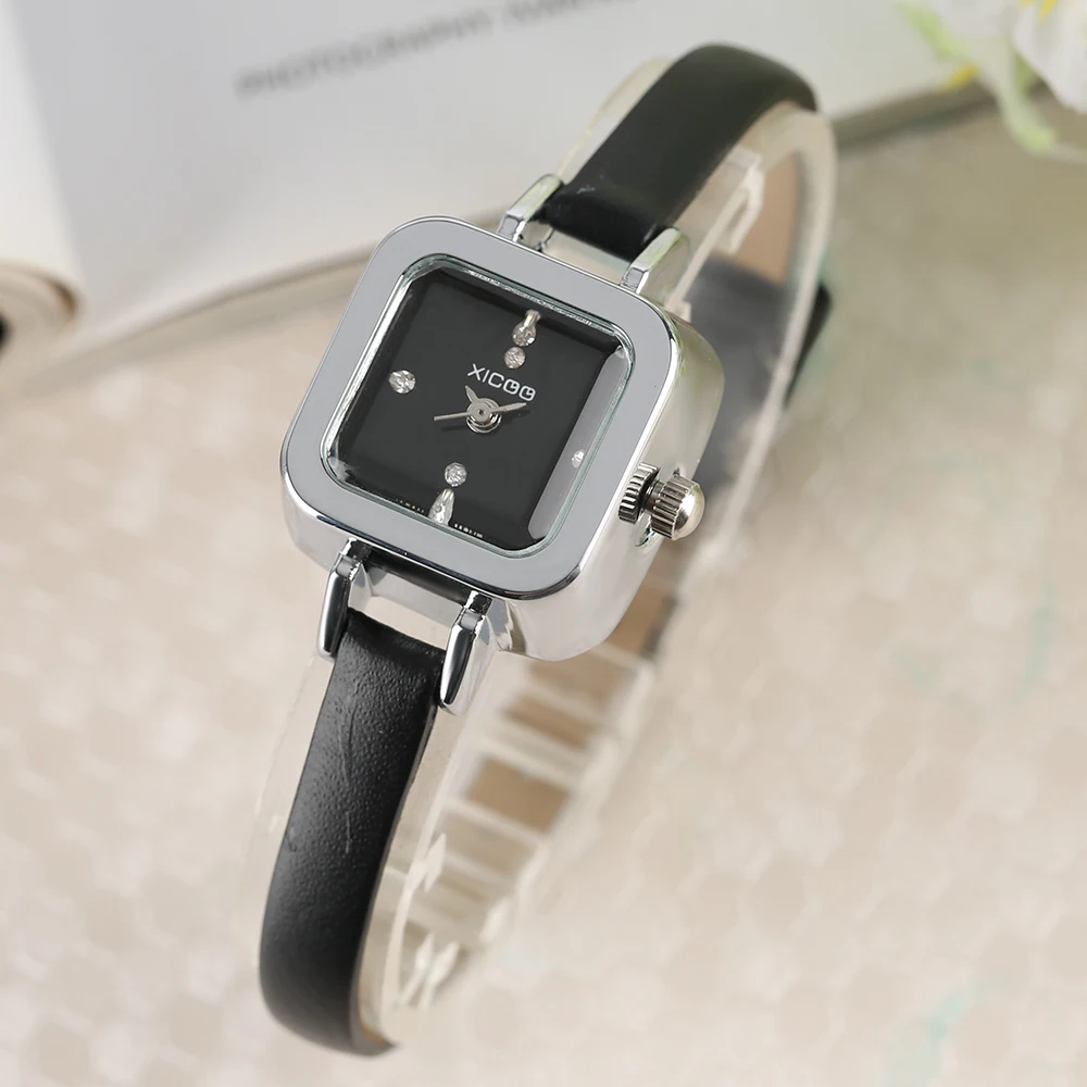 

XICOO Small Dial Women's Bracelet Watches Quartz Rhinestones Genuine Leather Band Fashion Ladies Watch Dress Simple Clock Gift