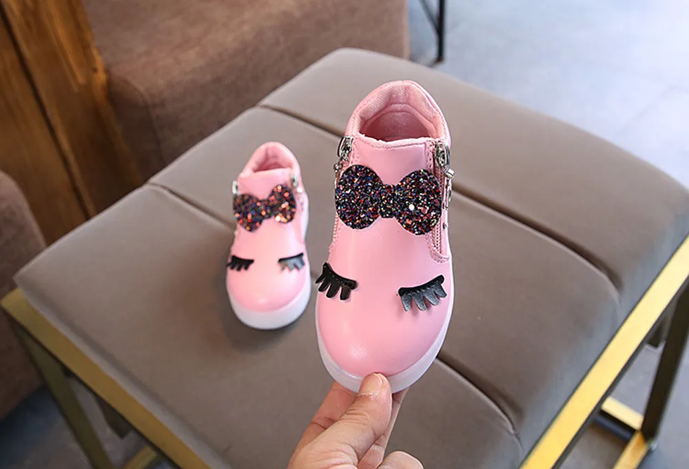 Нoвaя мoднaя дeтскaя светодиодный светящиеся туфли принцессы с бантом; платье для девочек светодиодный обувь Демисезонный Симпатичные Детские кроссовки обувь с подсветкой; ботинки