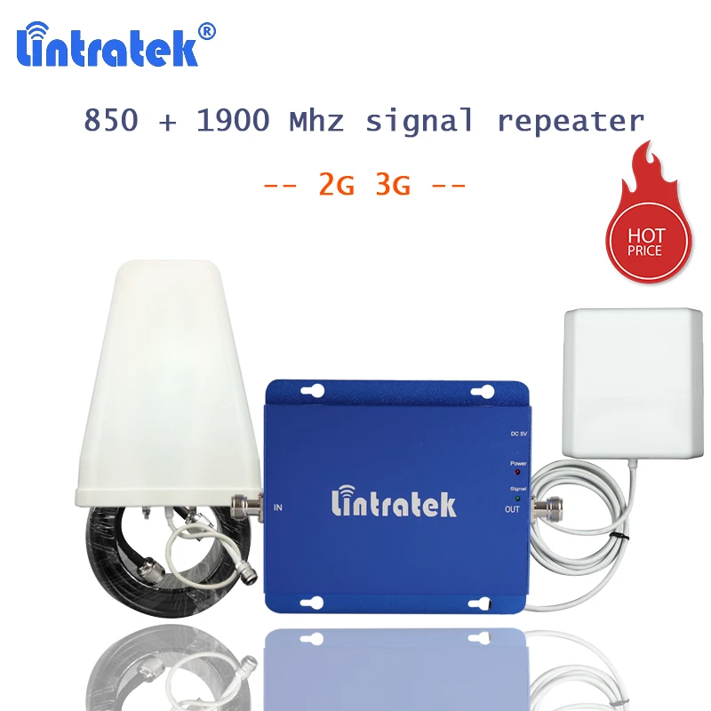Lintratek 2g 3g amplificador 850 + 1900 МГц ретранслятор сигнала сотового телефона с кабелем 10 м