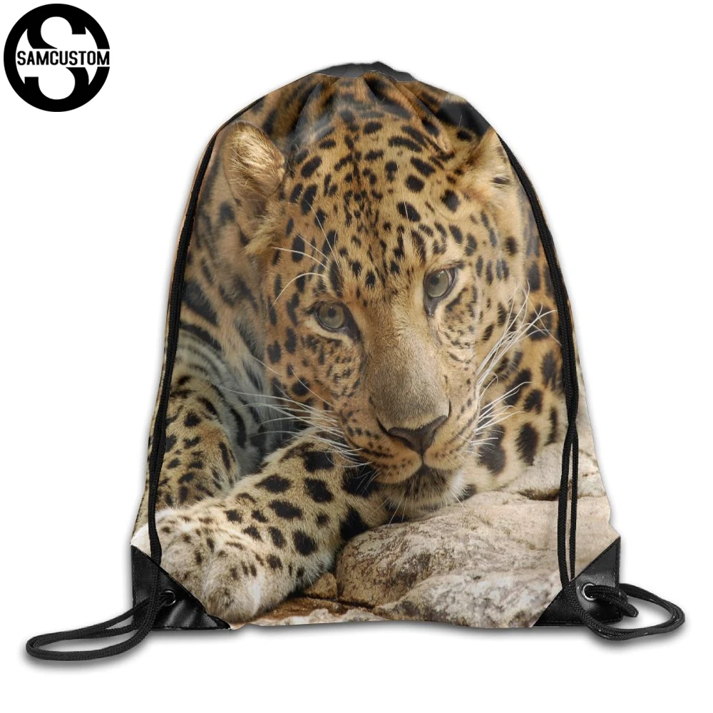 

SAMCUSTOM leopard 3D Print Shoulders Bag Fabric Backpack men and women Port Drawstring Travel Shoes Dust Storage Bags