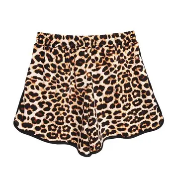 

Womens Summer High Waist Boho Vintage Leopard Shorts Casual Drawstring Elastic Waist Short Pants Boardshorts With Pockets